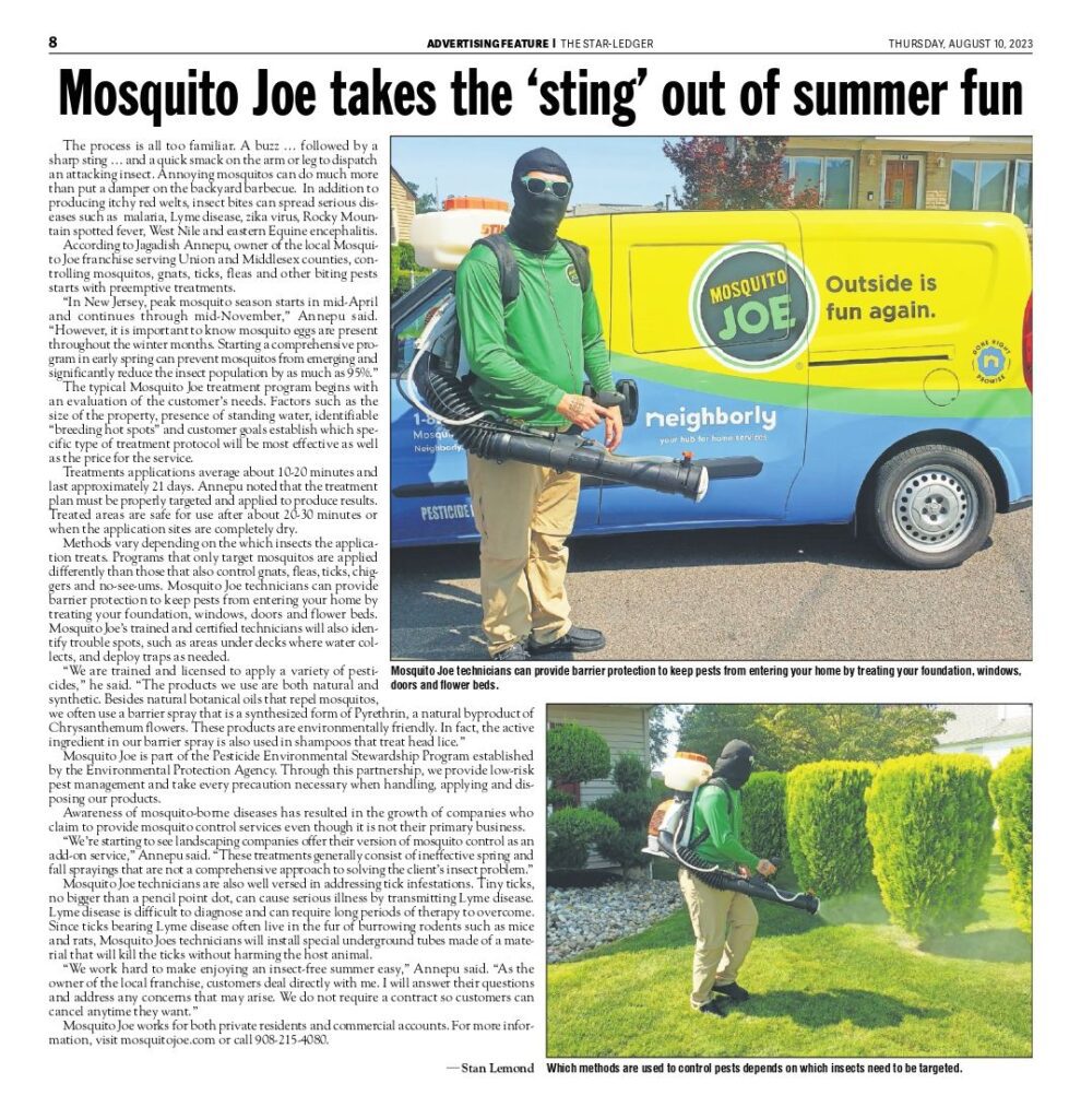 Mosquito Joe take the 'sting' out of summer fun Magazine Article Snippet